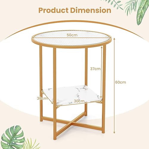 GIANTEX Table d'appoint ronde Ø 50 cm, table de chevet, table de canapé, table de chevet, table de canapé, table basse en verre trempé et bois, table basse, table de téléphone, table de salon, petite - Nail Gallerys