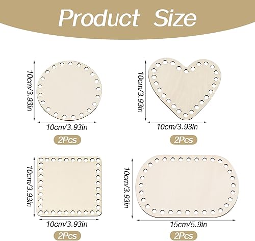 XMDROU Lot de 8 fonds de panier au crochet - 4 formes - En bois naturel - Pour crochet - Avec trous - 10 cm/15 cm - Nail Gallerys