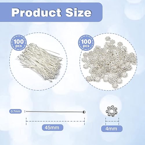 TOAOB 200pcs Aiguilles Tiges Clous a Tete Ronde en Laiton Épingle à Oeil Argent 0.7x45mm avec Perles d'espacement 4mm pour Accessoire Fabrication de Bijoux Artisanat - Nail Gallerys