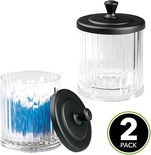 mDesign Pot de Rangement à Maquillage en Plastique (Lot de 2) – Bocal Plastique avec Couvercle pour sel de Bain, Coton, etc. – Rangement Maquillage pour Le lavabo – Transparent et Noir - Nail Gallerys
