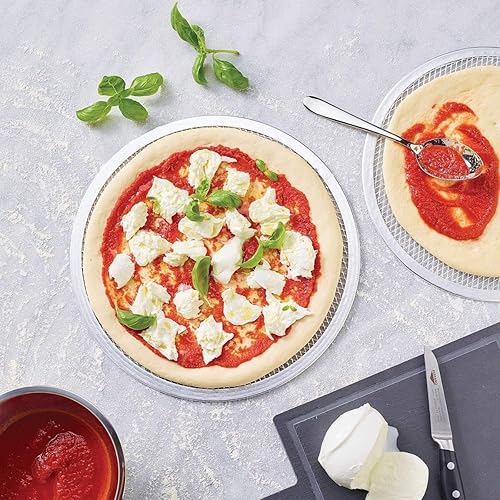FM Professional 9913350 Set de 2 Plaques à pizza perforées en alu 30 et 33 cm, plaque pour pizza surgelée, plaque de cuisson pizza 4 fromages, pizza maison, pizza surgelée, Aluminium, 33 cm - Nail Gallerys