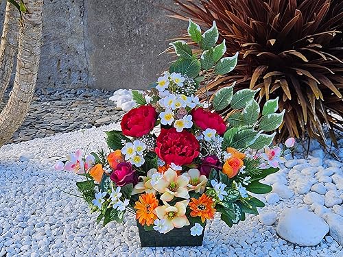 Roselynexpress Composition de Fleurs Artificielles Lesté Ciment, pour Une Parfaite Tenue à L' Extérieur. Réalisé par nos Soins. Fleurs de Qualité. - Nail Gallerys