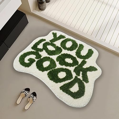 YOOCHUENG Tapis de Bain,Tapis de Douche Antidérapant Alphabet,Créativité Carpette Rigolo,Poil Moyen Tapis pour Chambre à Coucher,Carpette Absorbant Salle de Bain,Vert - Nail Gallerys