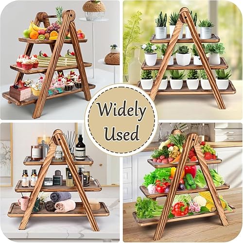 Povxlum Plateaux de Service à 3 Niveaux en Bois, Tours de Support à Cupcakes pour Présentation de Table à Dessert, Support de Plateau à Trois Niveaux en Bois Amovible - Nail Gallerys