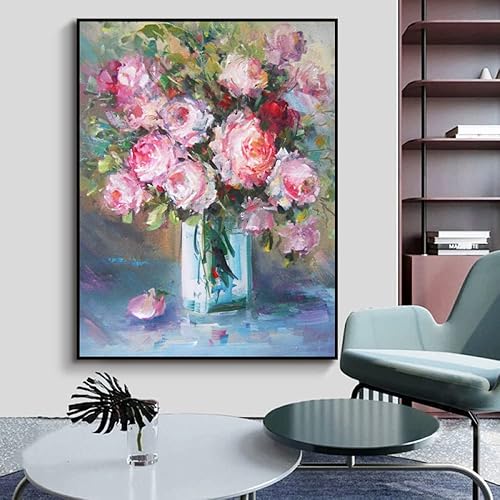 Tableau Peinture Huile Sur Toile, Vintage Rose Texture Rose Bouquet De Fleurs Vase Plante Oeuvre Moderne Peintures Abstraites Peintes À La Main Peintures À L'Huile Sur Toile Mur Art Pour Salon Ch - Nail Gallerys