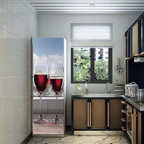 Stickers autocollants pour frigo, autocollant de réfrigérateur couvrant entièrement la porte du réfrigérateur, autocollants muraux pour décalcomanie de cuisine, verre à vin urbain - Nail Gallerys