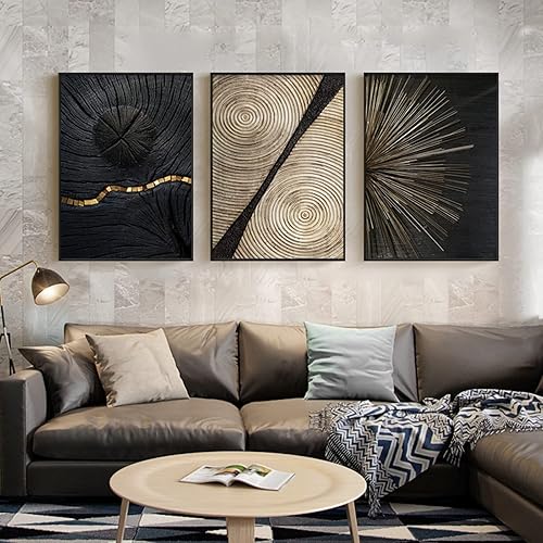 HEHGVCF Lot de 3 tableaux sur toile noir doré tableaux muraux salon abstrait or toile poster impression moderne art mural peinture photo sans cadre (or A, 50 x 70 cm) - Nail Gallerys