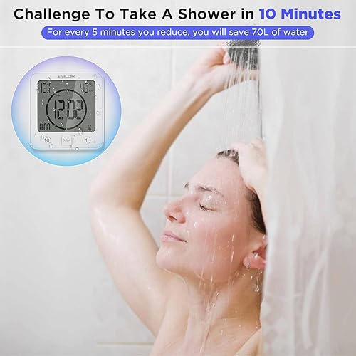 FORNORM Horloge de Salle de Bain, Alarme Numérique LCD avec Horloge de Douche Tactile étanche, Humidité de la Température, Compte à Rebours, 3 Méthodes de Montage, Alimentation par Batterie - Nail Gallerys