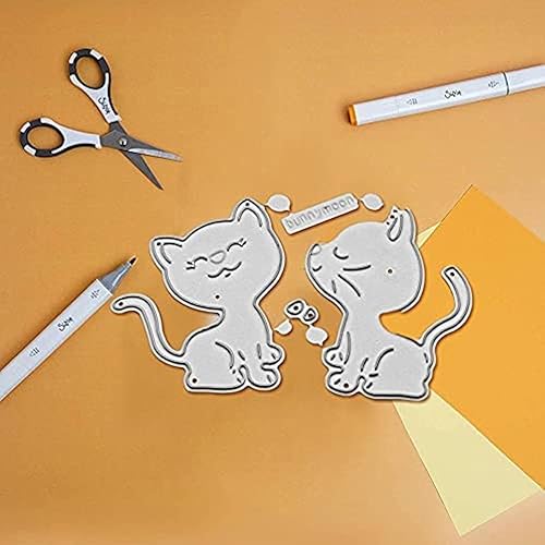 Animal Chat Métal Die Cuts Chat Pet Flower Cutting Dies Cut Deux Chatons Gaufrage Pochoirs pour DIY Scrapbooking Album Photo Craft Papier Cartes Décoratif - Nail Gallerys