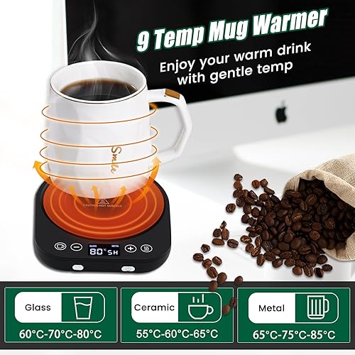 MQHOBO Chauffe Tasses avec 9 Températures (Jusqu'à 85°C), 36W Chauffe Café pour Le Bureau avec Minuterie 9H & Arrêt Automatique, Chauffe Bougies Chauffe Boissons pour Café, Thé, Lait, Bougie DS1292 - Nail Gallerys