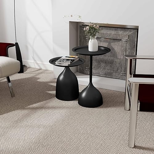 Ginhow Lot de 2 tables basses rondes - Petite table de salon - Design moderne - Table basse en métal noir avec bord de table (diamètre 40 x 60 cm et diamètre 40 x 42 cm) - Nail Gallerys