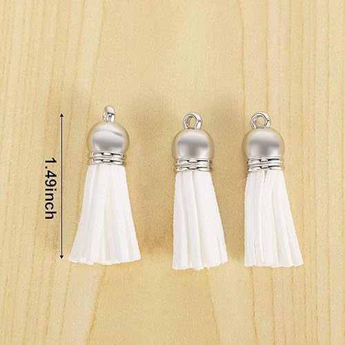 Wanjorlay 100 PièCes Porte-CléS Glands Faux Cuir SuéDé Gland Pendentifs Porte-CléS DéCoration pour Bricolage Artisanat Faisant des Fournitures (Blanc) - Nail Gallerys