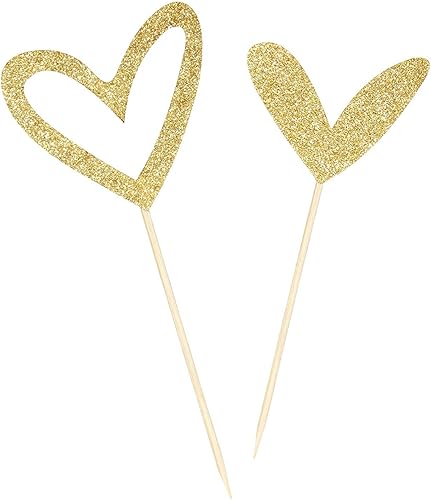 Unimall Global Lot de 24 décorations de cupcake en forme de cœur à paillettes or rose - Design mignon - Pour mariage, anniversaire, fête prénatale - Nail Gallerys