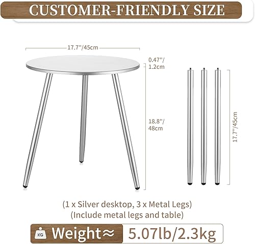 Hanobe Table Basse D'appoint Ronde: Bois Moderne Table Basse Salon Petite Argenté Bout de Canapé Chambre Decoration Assemblage Facile 45cm - Nail Gallerys