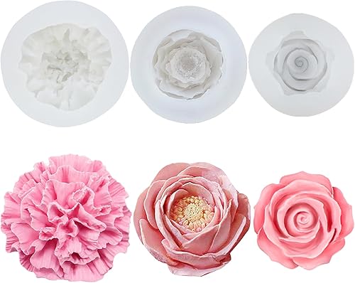 pekifaves 3 pièces fleurs bougies moules en silicone, roses œillet pivoine 3D silicone moule à bougie, moules en silicone moules bougies petites fleurs, bricolage fabrication, pâtisserie - Nail Gallerys