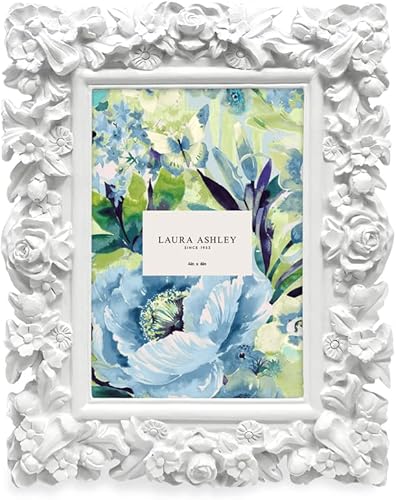 Laura Ashley Cadre photo en résine texturée à la main avec chevalet, pour table et décoration murale, motif floral décoratif pour maison, galerie de photos, art et plus encore (12,7 x 17,8 cm, blanc) - Nail Gallerys