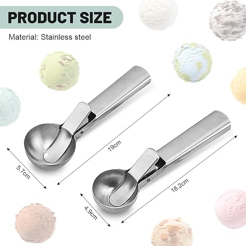 GIDWRIY 2 Pcs Cuillere à Glace en Acier Inoxydable,Boulier Glace Rond Avec Gâchette,Cuillère à Crème Glacée,Ice Cream Scooper,Cookie Dough Scoop,Cuillere Glaces Boule Inox,Cuillères Sphériques Trigger - Nail Gallerys