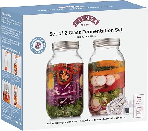 Kilner Lot de 2 Verres de 1 Litre en Verre de Fermentation Transparent 10 x 10 x 18 cm - Nail Gallerys