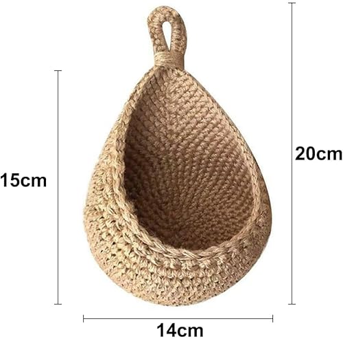 Panier suspendu, paniers muraux à suspendre pour légumes, fruits, panier de rangement de cuisine, panier de rangement en jute écologique, corde en coton, A (l 14 x H 15 x 20 cm) - Nail Gallerys