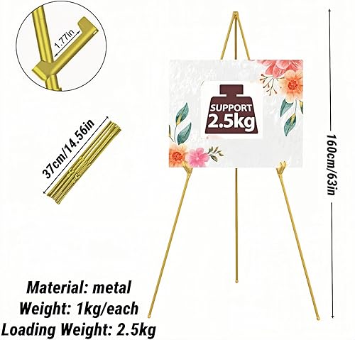 Chevalet pliable portable pour panneau de mariage, chevalet réglable en métal de 160 cm de haut, trépied pliable pour présentation, mariage, peinture (doré) - Nail Gallerys