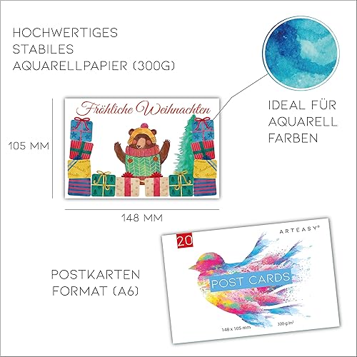 Arteasy® Lot de 20 cartes postales aquarelles au format A6 à personnaliser soi-même – Papier aquarelle de 300 g pour dessiner et peindre à l'eau – Cartes vierges - Nail Gallerys