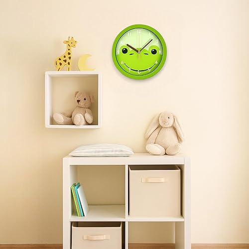 MIJOMA Horloge murale pour enfants - Horloge d'apprentissage silencieuse pour chambre d'enfant - 20 cm - Motifs mignons pour garçons et filles (grenouille) - Nail Gallerys