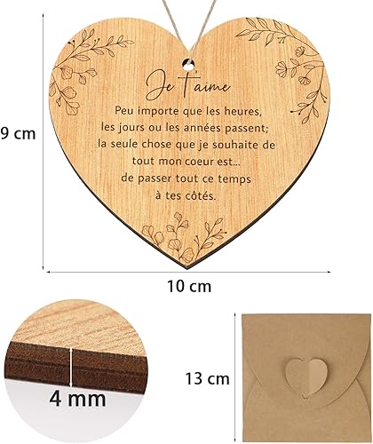 GEBETTER Cadeau Saint-Valentin 1Pc Plaque Carte en Bois “Je t’aime” Idée Cadeau pour Couple Amoureux Homme Femme Copain Copine Anniversaire Noël - Nail Gallerys