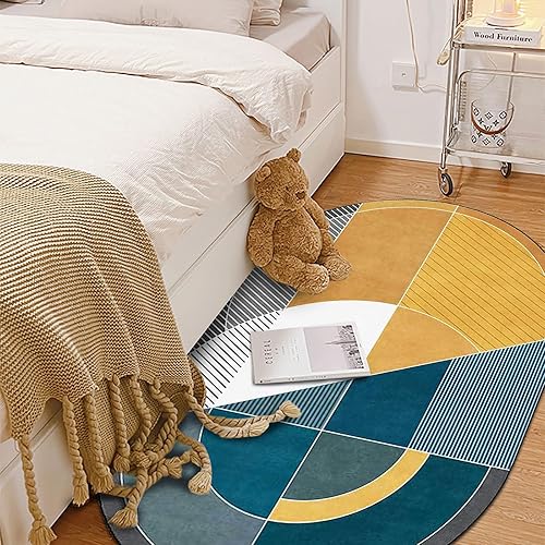 Rururug Lignes géométriques en Bleu et Jaune Tapis Salon Tapis Ovale Anti-Glissant Carpette Cuisine Tapis Grand Anti Slip Tapis, 60 x 90 cm - Nail Gallerys
