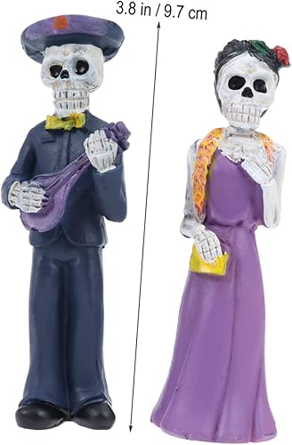 Veemoon 2pcs Figurines Squelette Couple pour Dia De Los Muertos - Décorations De Tête De Mort Mexicaine - Ornements Gâteau Et Favors De Fête Halloween - Nail Gallerys