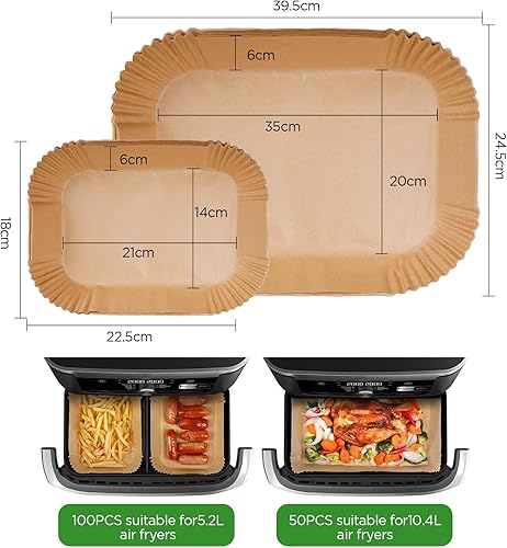 AiQInu Papier Sulfurisé pour Air Frye Ninja, 150 Pièces AF500EU 10.4L Cuisson Paper Liner, Food-Grade BPA Gratuit, Papier Parchemin Accessoires pour Friteuse Sans Huile - Nail Gallerys