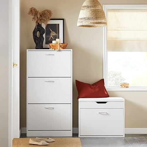 SoBuy Armoire à Chaussures avec 3 abattants Meuble à Chaussures Meuble de Rangement Meuble d'Entrée Rangement pour Chaussures – Blanc 60x24x115cm FSR110-W - Nail Gallerys