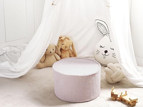 Pouf en Coton Velours Côtelé Rond Housse Amovible Lavage en Machine Beige Clair Zikria - Nail Gallerys