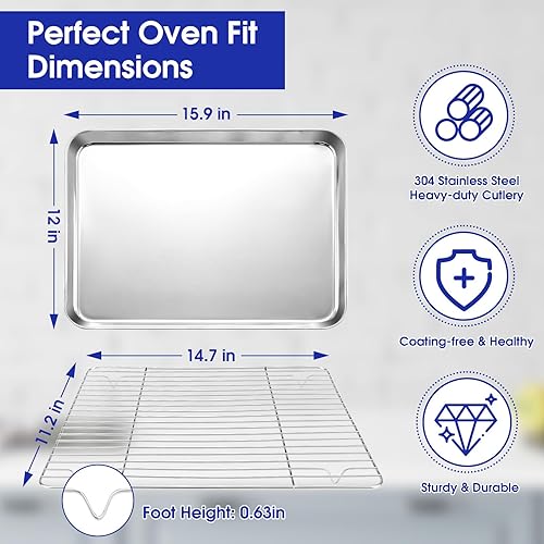 VINATO Plaque Four Inox avec Grille 40,5×30,5×2,5 cm – Plaque de Four Universelle en 304 Inoxydable, Grille Four & Plaque Pâtisserie - Nail Gallerys