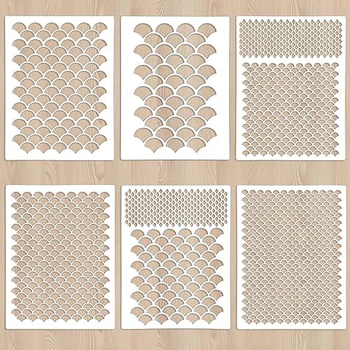 Giantree Lot de 6 pochoirs réutilisables en forme d'écailles de poisson et de sirène pour loisirs créatifs sur murs, corps, tissus et meubles - Nail Gallerys
