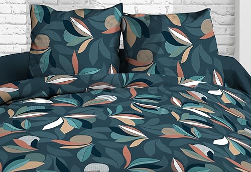 Le linge de Jules Parure Drap Plat + Drap-Housse 140x190 + 2 T - Pur Coton 57 Fils - Lena, Bleu - Nail Gallerys