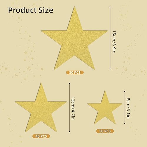 Lot de 120 découpes en papier doré pailleté avec cinq étoiles - Pour mariage, fête, bulletin Board (15,24 cm, 12,7 cm, 20,3 cm de diamètre) - Nail Gallerys