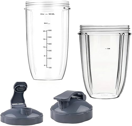 Lot de 2 tasses de rechange de 946 ml et 710 ml avec 2 couvercles rabattables compatibles avec les accessoires de mixeur NutriBullet 600 W/900 W - Nail Gallerys