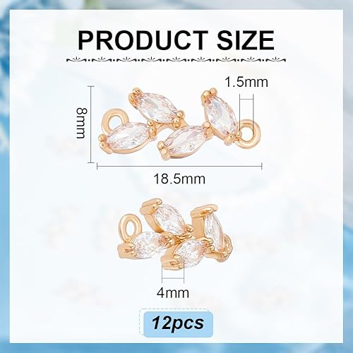 BENECREAT 12 Pcs Laiton Plaqué Or Pavé Clair Cubique Zircone Lien Connecteur Charmes, Pendentif Connecteur Feuille pour la Fabrication de Bijoux, Boucles D'Oreilles, Bracelets et Colliers - Nail Gallerys
