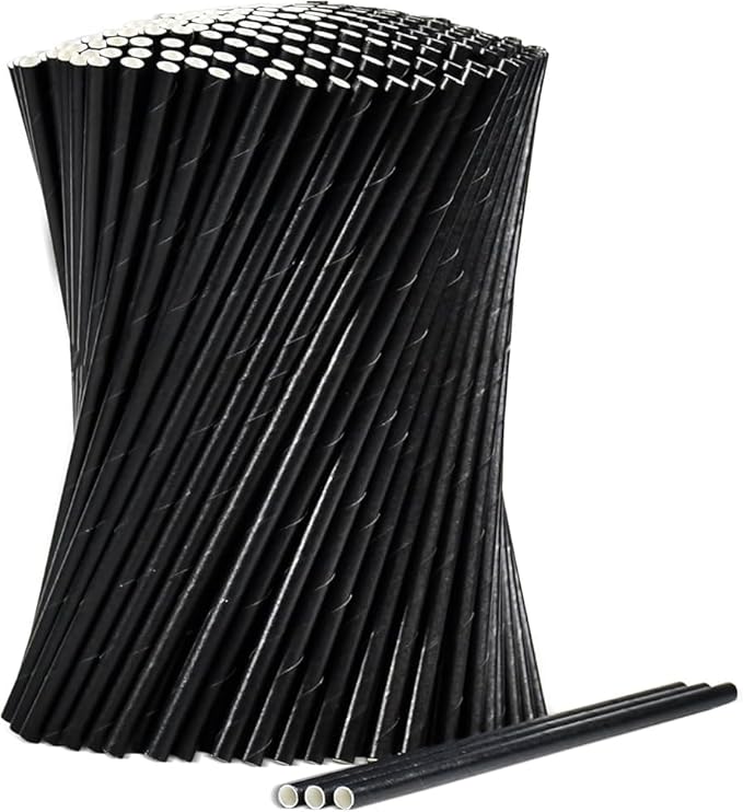 Petites pailles en papier noir pour cocktail, café et boissons - 14,5 cm x 0,7 cm, 250 pièces - 100% biodégradable et compostable - Nail Gallerys