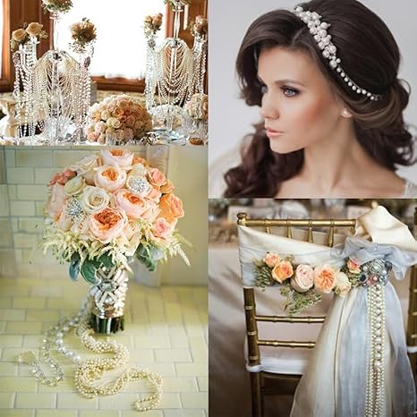 SYSUII Guirlande de perles blanches de 8 mm x 5 m - Guirlande de perles artificielles - Décoration de table de mariée - Accessoires de cheveux - Bricolage - Décoration de fête - Nail Gallerys