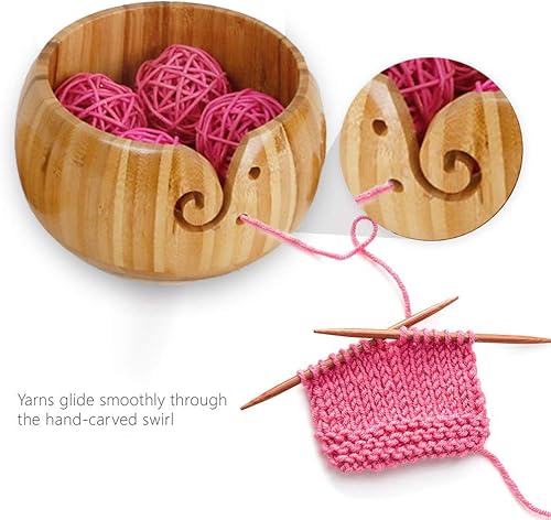 JasCherry Fil à Bol en Bambus avec Trous Design pour Le Tricot et Le Crochet - Fil Bowl en Bois Franc Dur Fait Main avec Couvercle pour Le Stockage de Pelote de Laine #2 - Nail Gallerys