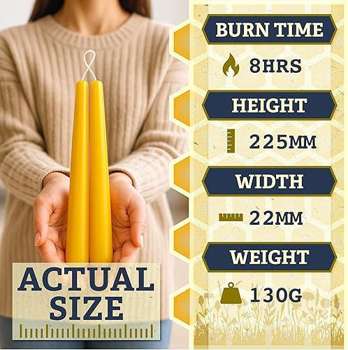 Bougie pilier en cire d'abeille pure 60 heures – Fait à la main au Pays de Galles – Bougies en cire d'abeille naturelle pour décoration d'intérieur – Parfait pour la détente et l'ambiance - Nail Gallerys