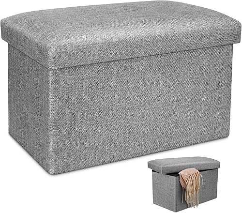 Venga amigos Coffre de Rangement 40 x 25 x 25 cm Pliable Tabouret avec Espace de Rangement Multifonction Rangement Repose Pieds Boîte pour Rangement et comme Siège, Lin, Gris - Nail Gallerys