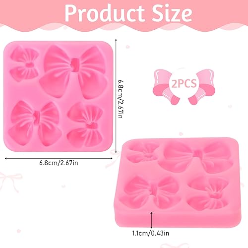 Lot de 2 moules à chocolat en forme de nœud rose - Mini moule en silicone - Pour décoration de gâteaux - Pour travaux manuels - Nail Gallerys