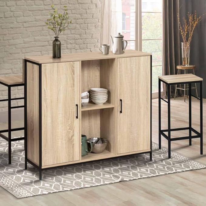 IDMarket - Ensemble meuble de bar DETROIT avec plateau rabattable et 2 tabourets design industriel - Nail Gallerys