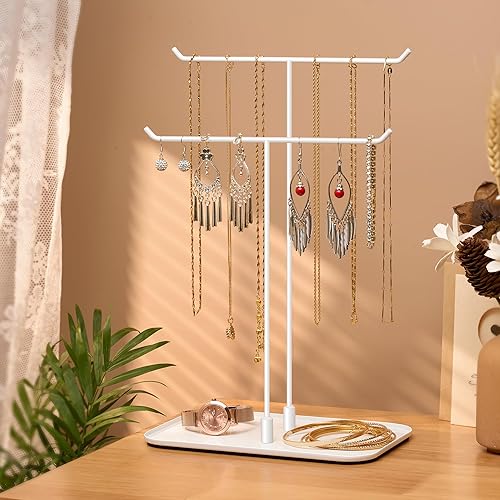 Josmimic Présentoir à bijoux, plateau à bijoux, rangement pour colliers, bracelets, boucles d'oreilles, bagues, idée cadeau, blanc - Nail Gallerys
