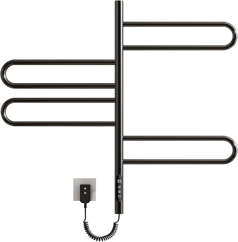 Seche Serviette Electrique, Rotation à 180° Seche Serviette, Noir Seche Serviette Salle de Bain, 170W, Chauffage en Fibre de Carbone, avec Minuterie/Température Réglable, Économie d'énergie-Black - Nail Gallerys