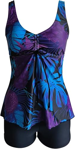 Ensemble Tankini Vintage Femme Grande Taille Maillot de Bain 2 Pièces Bretelles Dos Imprimé Push Up Robe Plage Élégant Confortable - Nail Gallerys