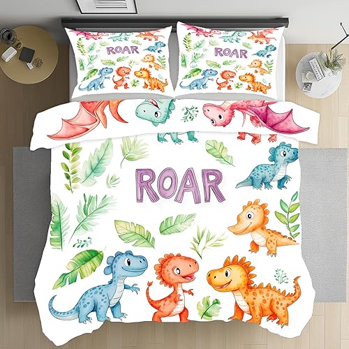 Meugesoi Dinosaure Housse de Couette 90x190 cm Faune Jurassic Parure de Lit Enfant Feuille Jungle Housse de Couette en Microfibre avec Fermeture Éclair et 1 Taie d'oreiller 65x65 cm - Nail Gallerys