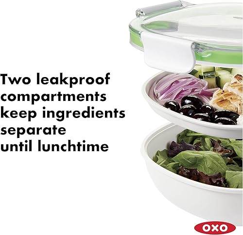 OXO Good Grips – Lunch Box Salade On-The-Go - Boîte pour la conservation des aliments - Vert - Blanc - Nail Gallerys